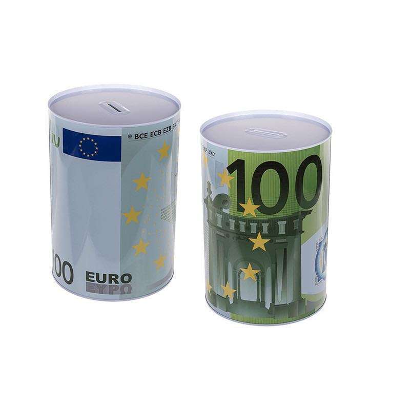 Tirelire en Métal - Grand Modèle (Motif Aléatoire Euro ou Dollar)