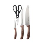 Ensemble de 3 Couteaux Manche en Bois + Ciseau