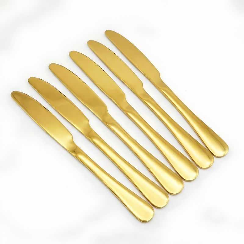 _800x800 (38) Couteau de Table Dorée en Acier Inoxydable - 6pcs – Image 1