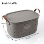 Panier de Rangement en Plastique avec Poignées en Cuir et Couvercle - Gris – Image 4