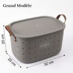 Panier de Rangement en Plastique avec Poignées en Cuir et Couvercle - Gris – Image 3