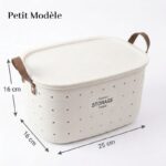Panier de Rangement en Plastique avec Poignées en Cuir et Couvercle - Blanc – Image 3