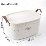 Panier de Rangement en Plastique avec Poignées en Cuir et Couvercle - Blanc – Image 4