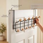 Porte-Manteau à Accrocher sur Porte Métal Noir et Bois – Image 3