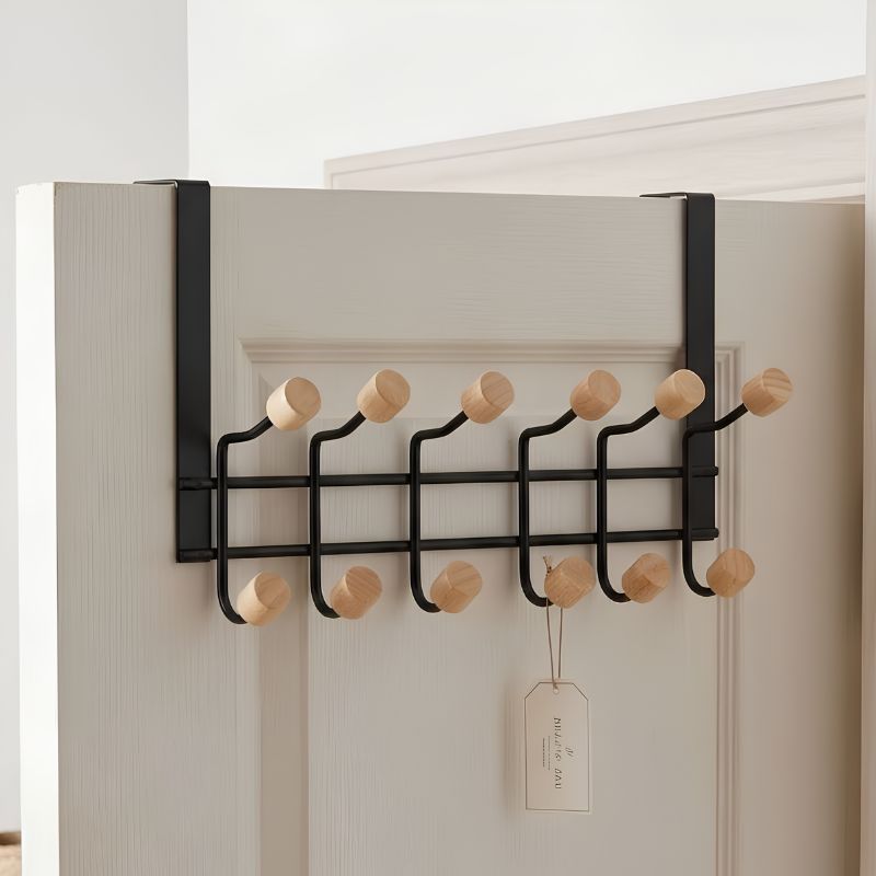 Copie de Copie de Copie de 800x800 (23) Porte-Manteau à Accrocher sur Porte Métal Noir et Bois – Image 1
