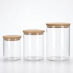 Lot de 3 Bocaux Emboîtables en Acrylique 480mL / 860mL / 1 400mL — Couvercle Bambou